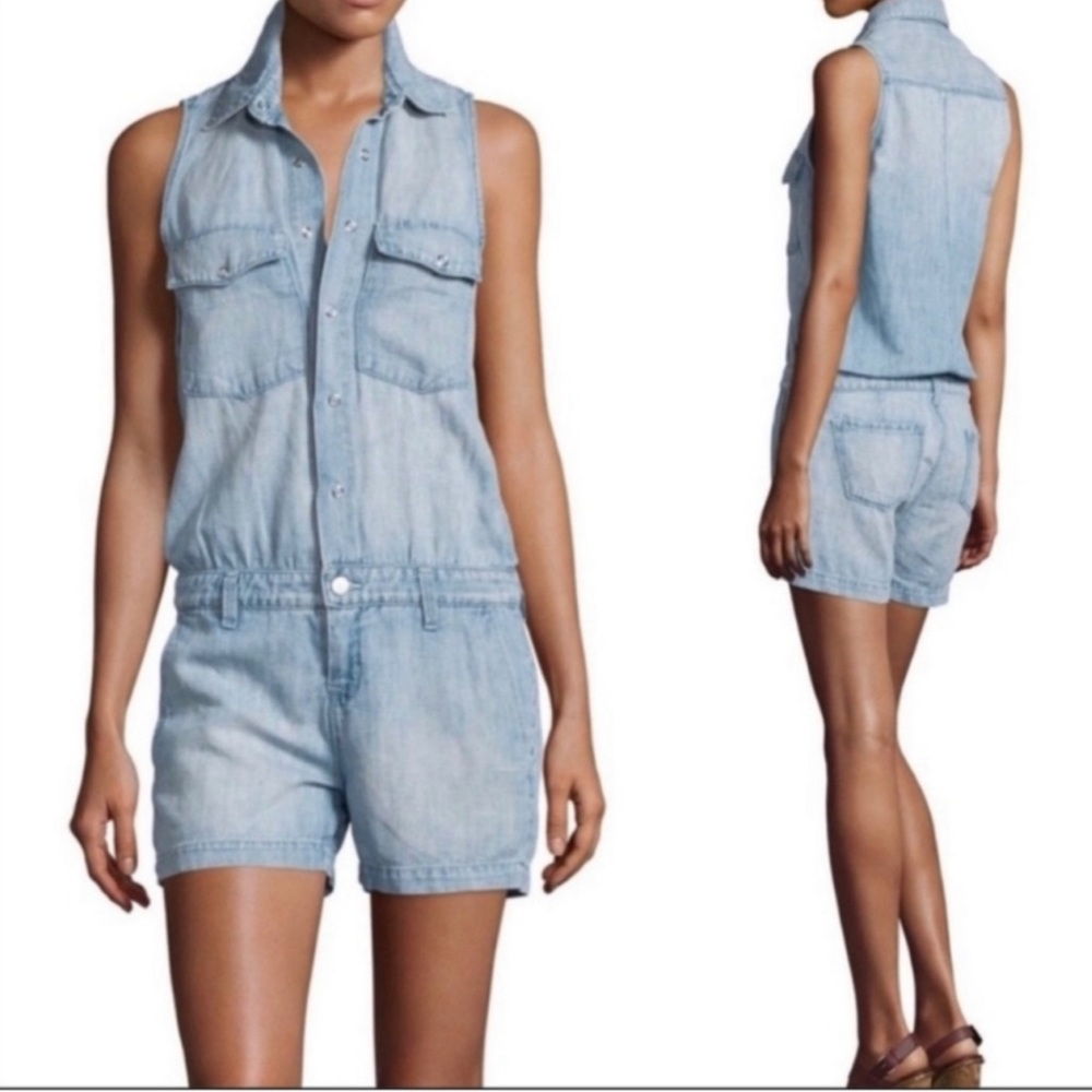 J BRAND Kayla Sleeveless Denim Romper, Montauk Snap front, Cotton Linen … - Picture 2 of 10